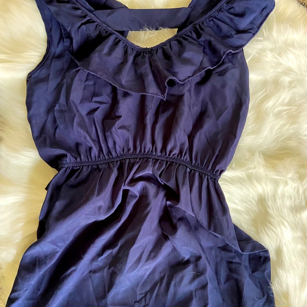 Navy Ruffle Neck Mini Dress - Picture 3 of 3